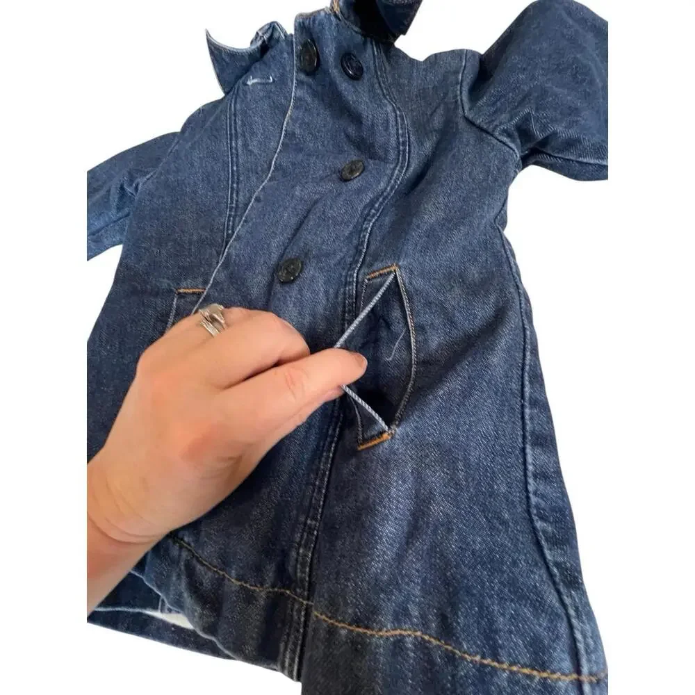 Y2K Baby Gap Denim Peacoat Jacket Double Breasted Blue Jean Coat Toddler‎ 3XL
